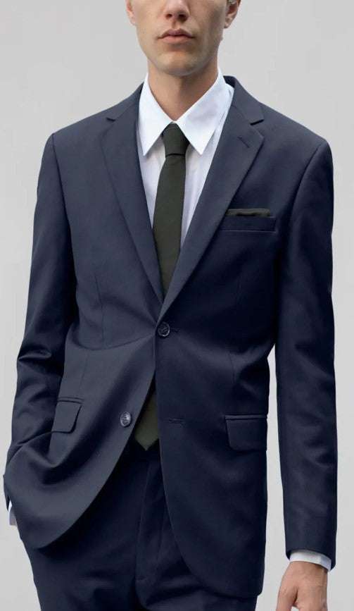 Mens Navy 2-Button Notched Lapel Single Breased Suit Slim Fit