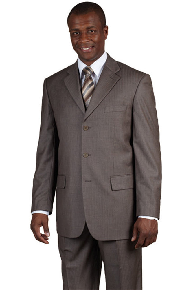 Mens Classic 3 Button Wool Feel Tonal Pinstripe Suit in Brown