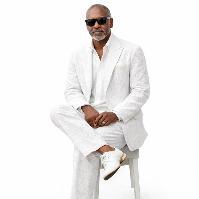 Mens Premium Cotton Seersucker Stripe Suit – White