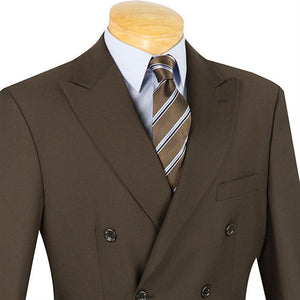 Ramses Collection - Brown Regular Fit Double Breasted 2 Piece Suit with Flexible Elastic Waistband
