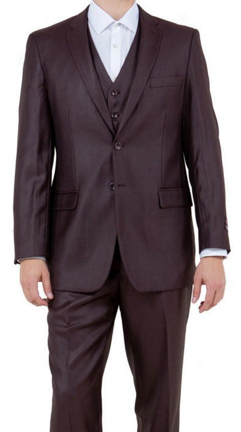 Men's 3 Piece Sharkskin Suit Flat Front Pants Shiny Flashy Satin Silky Metallic Black main image 0