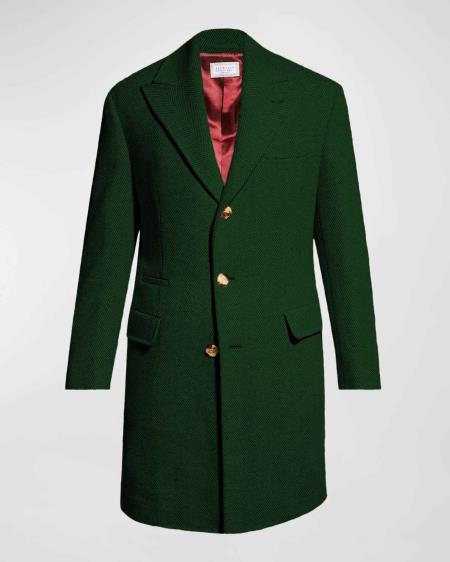 Mens Carcoat - Dark Green Three Quarter Peak Lapel Topcoat