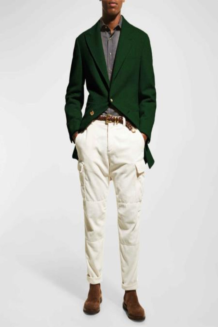 Mens Carcoat - Dark Green Three Quarter Peak Lapel Topcoat