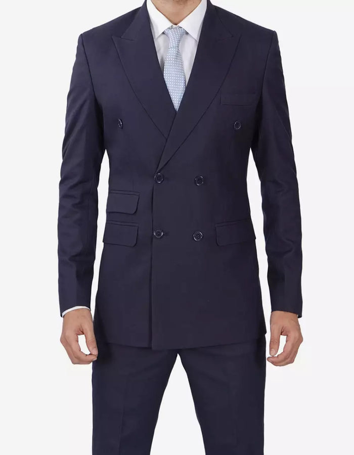 Mens Dark Blue Double Breasted Classic Fit Suit