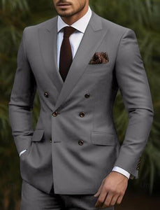 Double Breasted Slim Fit Suit - Dark Gray Suit - Tapered Fit Pants