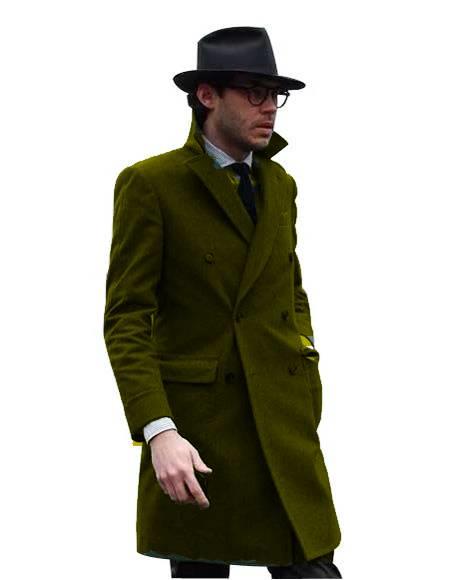 Double Breasted - Three Quarter Coat - Cashmere And Topcoat + Style# Manhattan Dark Olive
