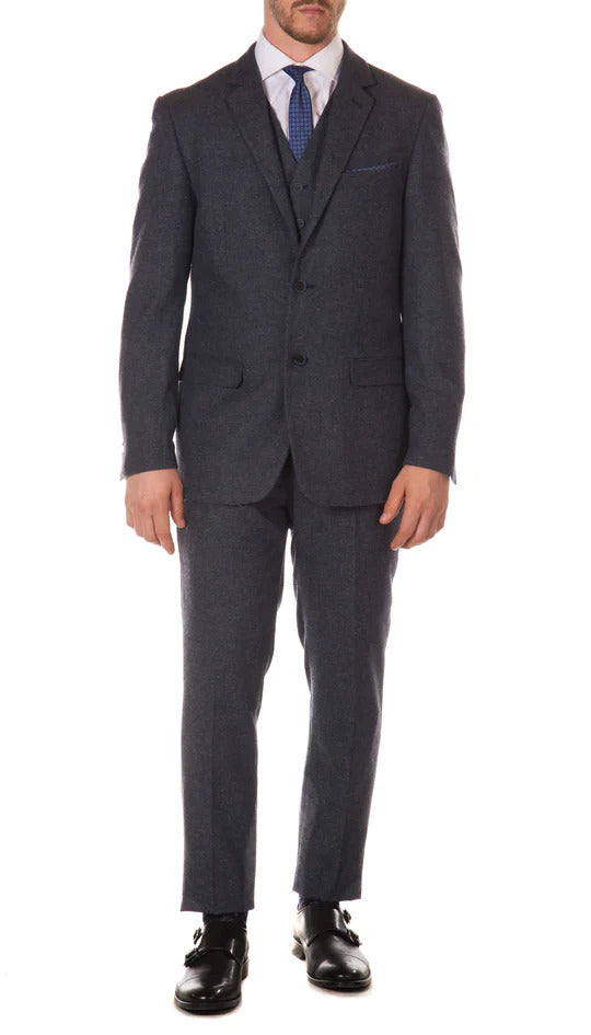 Marc Darcy Dion Teal Blue Tweed Slim Fit Wedding 3-Piece Suit Herringbone Fabric