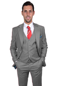 Men's Stylish Grey Vested Stacy Adams 2-Button Basic Suit