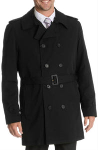 Blu Martini Button Up Double Breasted Rain Coat Black