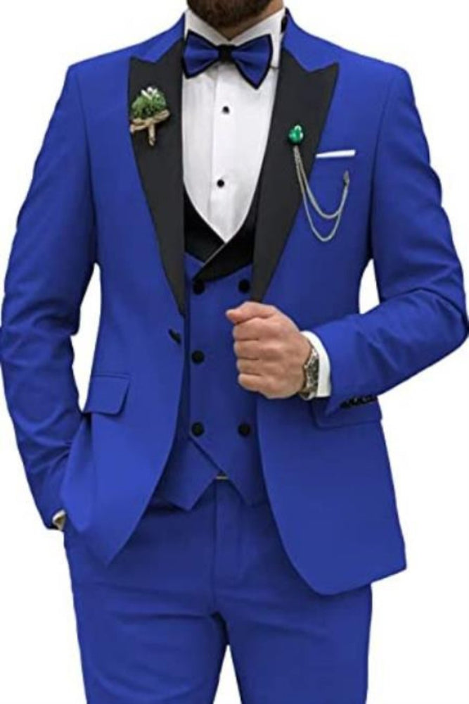 Men 3 Piece Double Breasted Suit Royal Blue