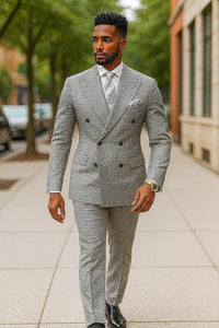 Double Breasted Suits - Vested Suits Wool Fabric  - Black Houndstooth Suit