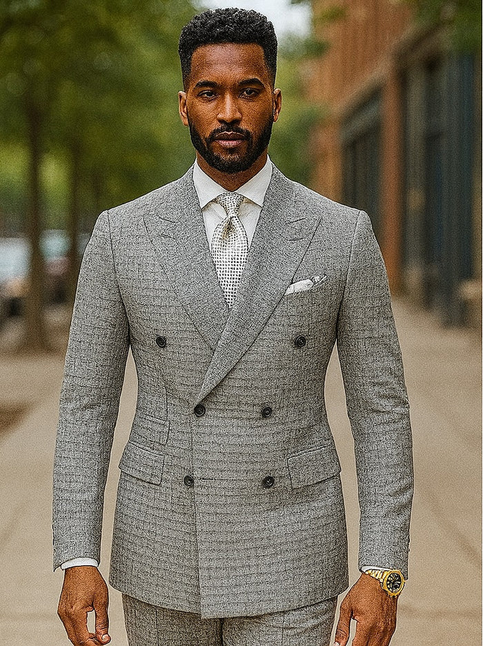 Double Breasted Suits - Vested Suits Wool Fabric  - Black Houndstooth Suit