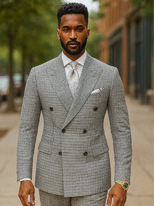 Double Breasted Suits - Vested Suits Wool Fabric  - Black Houndstooth Suit