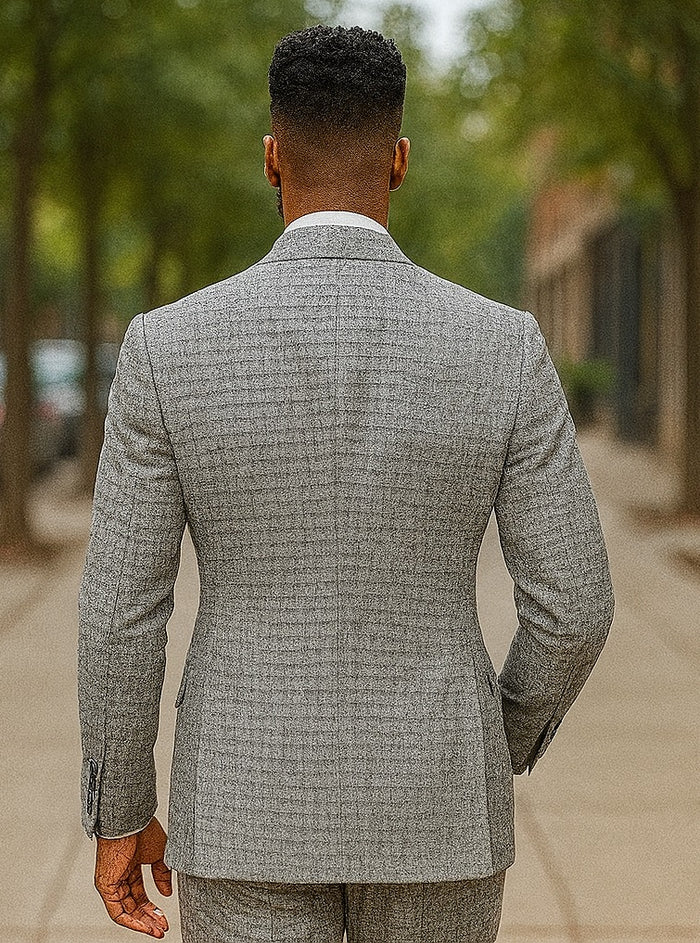 Double Breasted Suits - Vested Suits Wool Fabric  - Black Houndstooth Suit