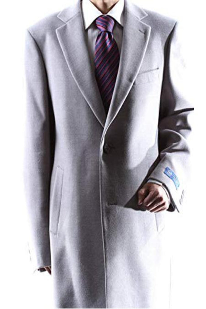 Men's Dress Coat Caravelli 2 Buttons Style Men's Carcoat ~Three Quarter Light Gray Long Men's Dress Topcoat - Winter Coat