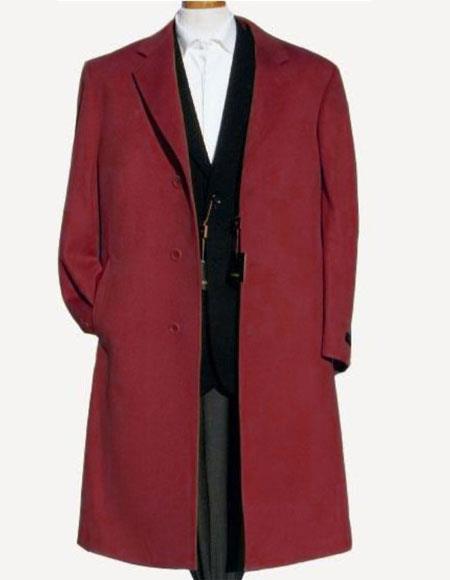 Men's Dress Coat Soft Finest Grade Overcoat ~ Long Men's Dress Topcoat - Winter Coat Dark Burgundy ~ Wine ~ Maroon Color