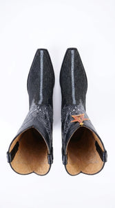 Los Altos Men’s Black Stingray Row-Stone Cowboy Boots, Exotic Western Dress Boots