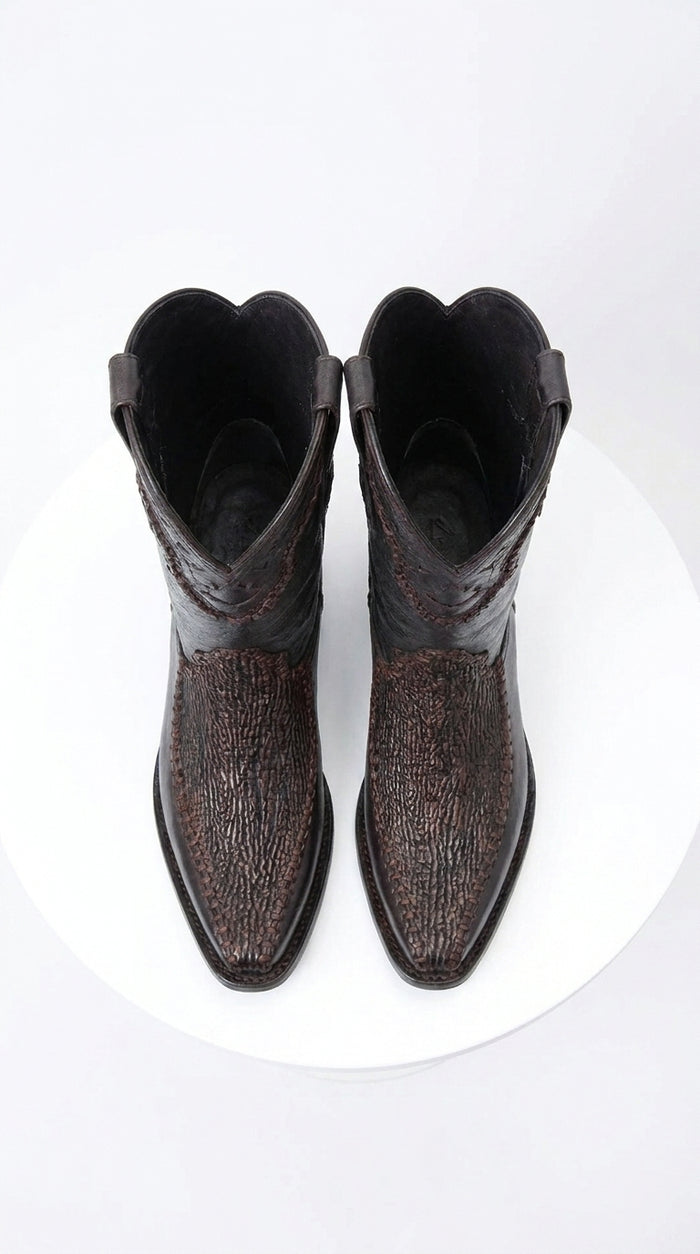 White Diamond Men’s Brown Shark Skin Cowboy Boots, Narrow Square Toe Western Dress Boots