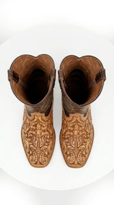 White Diamond Men’s Natural Hand-Tooled Western Boots, Square Toe Cowboy Dress Boots