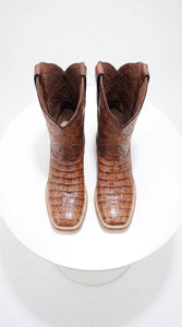 White Diamond Men’s Cognac Crocodile Print Boots, Western Cowboy Dress Boots