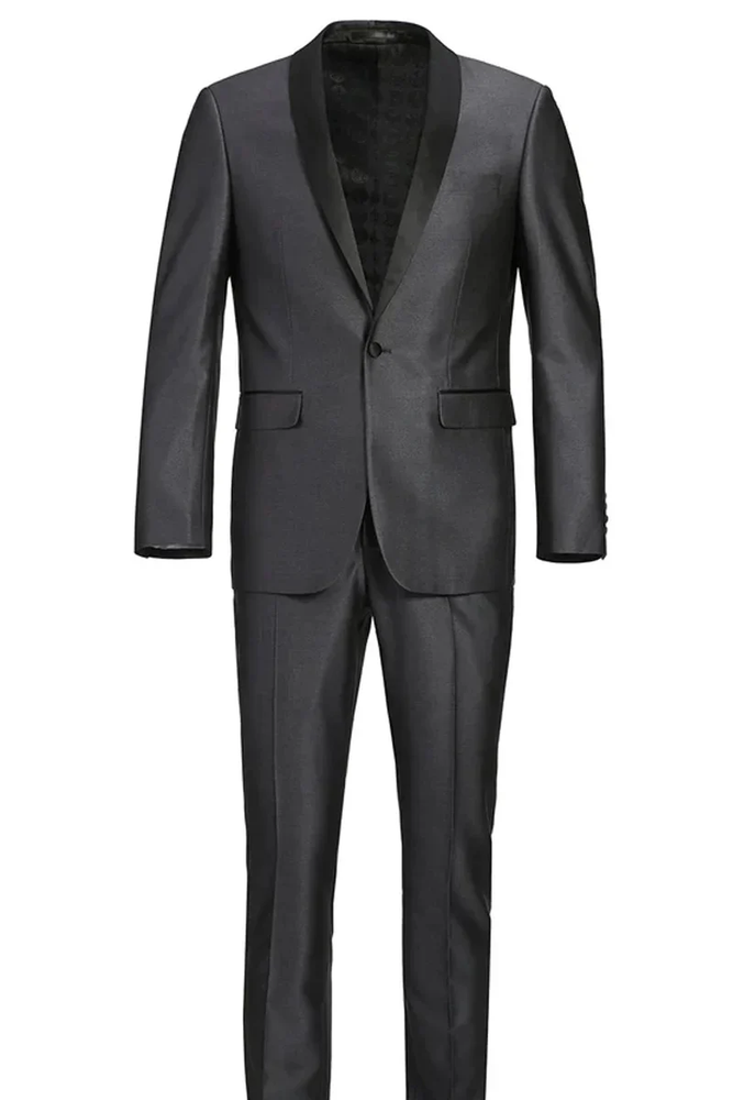 Designer Gray Prom Tuxedo - Grey Wedding   Suit Shawl Collar
