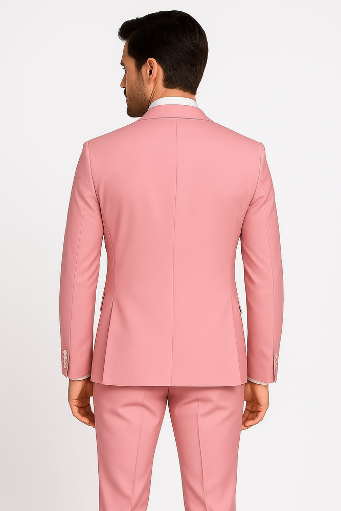 Dusty Rose Pink Tuxedo for Men – One Button Satin Lapel Wedding Prom Suit with Bow Tie