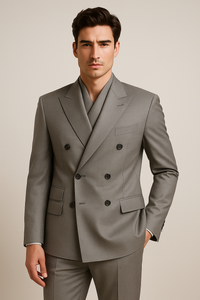 Tiglio Rosso Suit  - Classic Fit Athletic Cut 100% Wool Super 150s Italian Fabric Peak Lapel in Color Gray