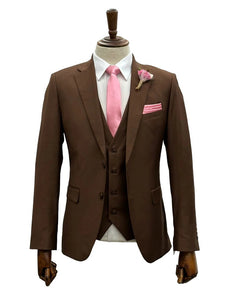 Mens Giovanni Testi Brown Suit Set – 2 Button Notch Lapel Blazer with Pick Stitching & Comfort Waist Pants