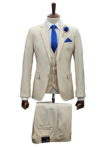 Mens Giovanni Testi Sand 3 Piece Suit – Formal 2 Button Blazer, Vest & Comfort Flex Waist Trousers