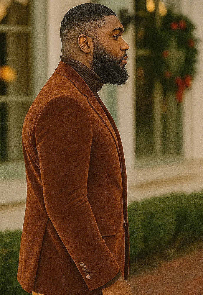 EJ Samuel | Modern Fit Velvet Blazer | Rust Light Brown Copper Color | 2-Button | Mens