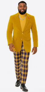 "EJ Samuel Mustard Velvet Blazer: Modern Fit, 2-Button Look"