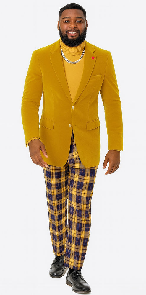 "EJ Samuel Mustard Velvet Blazer: Modern Fit, 2-Button Look"