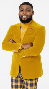"EJ Samuel Mustard Velvet Blazer: Modern Fit, 2-Button Look"