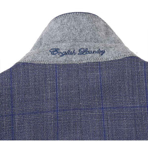 English Laundry 2-Piece Gray with Blue Windowpane Slim Fit Suit Wool Blend