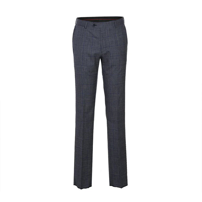 English Laundry 2-Piece Gray with Blue Windowpane Slim Fit Suit Wool Blend