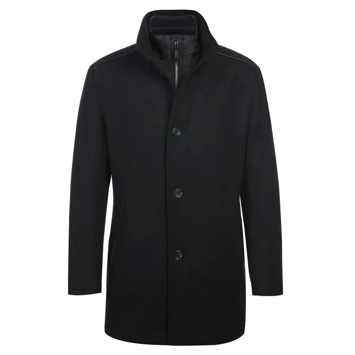 English Laundry Blue Tone-on-tone Glen Plaid Slim Fit Wool Blend Short Coat with Detachable Full Zipper