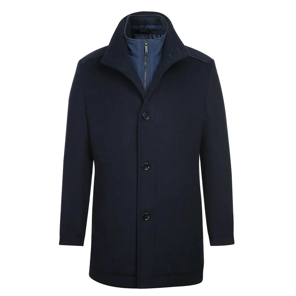 (40R) Slim Fit Wool Blend Navy Coat