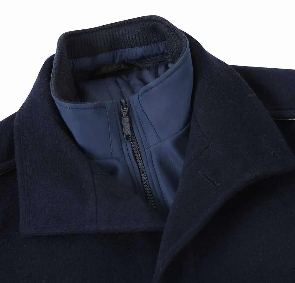 (40R) Slim Fit Wool Blend Navy Coat