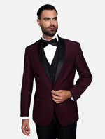 Statement Men's  Burgundy With Black  Lapel  Vested 100% Wool Tuxedo - Men's Tuxedo USA