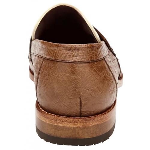 Genuine Ostrich Quill Penny Loafers - Belvedere Espada Tabac Bone Men's Dress Shoes