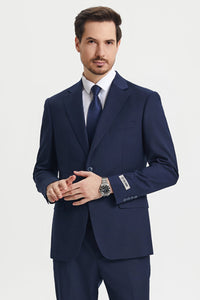 Men's Two Button Vested Stacy Adams Basic Designer Suit in Navy Blue