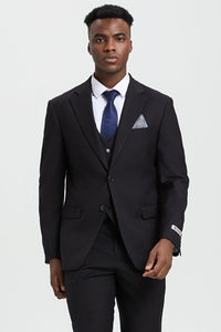 Men's Two Button Vested Stacy Adams Designer Basic Suit in Black