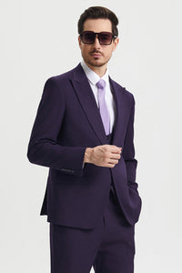 Men's Vested One Button Peak Lapel Stacy Adams Designer Suit in Eggplant