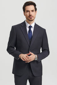 Men's Two Button Vested Stacy Adams Basic Designer Suit in Charcoal Grey