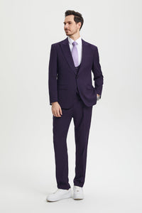 Men's Vested One Button Peak Lapel Stacy Adams Designer Suit in Eggplant