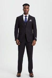 Men's Two Button Vested Stacy Adams Designer Basic Suit in Black