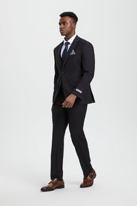 Men's Two Button Vested Stacy Adams Designer Basic Suit in Black