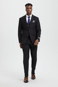 Men's Two Button Vested Stacy Adams Designer Basic Suit in Black