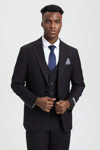 Men's Two Button Vested Stacy Adams Designer Basic Suit in Black