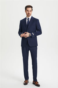 Men's Two Button Vested Stacy Adams Basic Designer Suit in Navy Blue